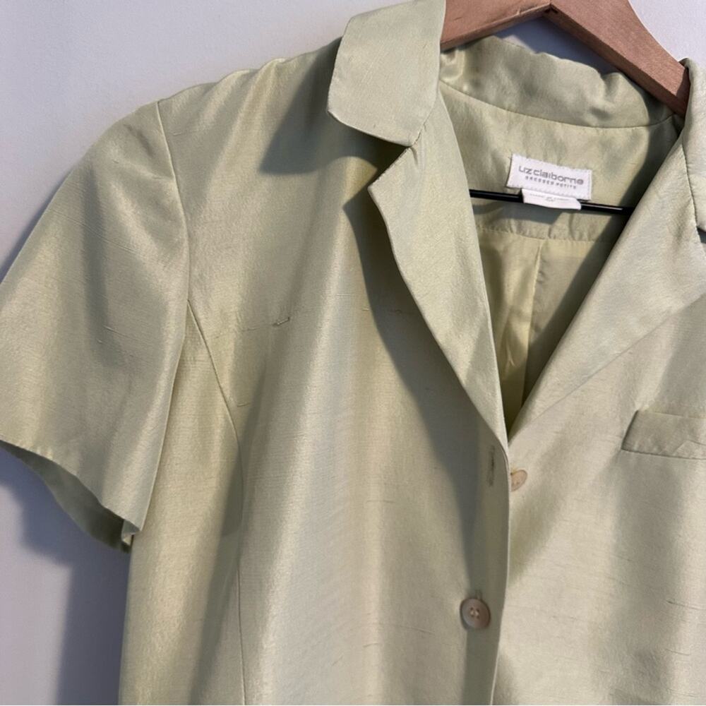 Vintage Liz Claiborne Green Raw Silk Button Front Mini Dress XS - Picture 13 of 14